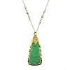 Gold Carved Jade Pearl Pendant Necklace