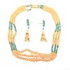 20k Gold Fire Opal Bead Emerald Necklace Earrings Set