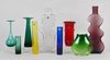 Nine modernist Blenko glass vases