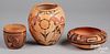 Three Hopi Pueblo Indian polychrome pottery vessel