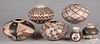 Six Mata Ortiz Indian round-bottomed pottery jars