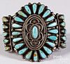 Navajo Indian silver and turquoise cuff bracelet