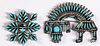 Two Zuni Indian needlepoint turquoise brooches