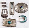 Five Navajo Indian silver belt buckles