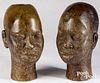 Pair of African Yoruba Ife style bronze head sculp