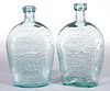 GXII-2 EAGLE / CLASPED HANDS PICTORIAL / HISTORICAL FLASKS, LOT OF TWO