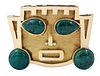 18kt. Gold Chrysocolla Aztec Mask Pendant Brooch