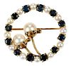 14kt. Sapphire and Pearl Brooch