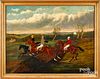 Oil on canvas of three horses and riders