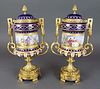 Pair of French Sevres Porcelain & Bronze Urns