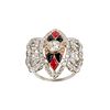 Platinum ring with gold  diamonds  agate and coral.