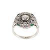 Ring in platinum with diamonds and emeralds  Art Deco period.