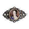 19th century diamond brooch with portrait miniature in silver and gold.