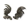 (2) Pair of Silver Plated Rooster Bird Statues