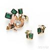 Retro 14kt Bicolor Gold, Green Tourmaline, and Moonstone Suite