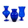 (3) Group of Cobalt Blue Glass Vases and Vessels