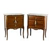 (2) Pair of French Louis XV Inlaid Marble Top Side Tables
