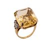 14K Gold Art Deco Yellow Topaz and Diamond Ring
