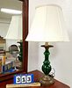 BRASS & GREEN GLASS TABLE LAMPS 29"