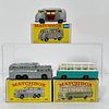 Matchbox 68 Mercedes Coach, 34 Volkswagen Camper And 66 Greyhound Coach, The 68 Mercedes Coach with green lower body and baseplate, white plastic uppe