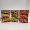 Group Of Nine Boxed Matchbox Superfast Vehicles, Including: three 58 Faun Dump Trucks, one light yellow cab and dumper, black plastic baseplate and bu