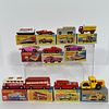 Group Of Eleven Boxed Matchbox Superfast Vehicles, Including: 65 Airport Coach, red metal body, white plastic top, amber windows and sunroof, metal ba