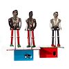 Two Black Americana Windup Toys, Dancing' Windup Toys in red and green combination with checkered blazers. Double 'jigger' Chime toy products Canada, 
