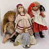 Two Vintage Miniature Kestner 143 German Dolls And Four Plastc Body Dolls, Both miniature bisque headed dolls, both incised to back of head "Germany 1
