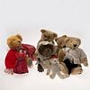 Group Of Seven Teddy Bears And Dolls, Various makers and periods, including two vintage light golden mohair bears, both center stitched with applied e