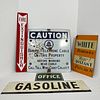 A Porcelain Pacific Telephone &amp; Telegraph Co. Porcelain Sign And Four Other Signs, Vintage square white and blue porcelain steel sign reading "CAU
