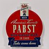 Pabst Blue Ribbon Tin Beer Sign, Stunning vintage lithographed embossed tin easel back counter sign, featuring white, and blue lettering on a red back