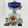 Two Burgmeister Beer Signs And Four Other Advertising Items, A rotating double-sided electrically lit hangingblue and gold "Burgmeister Beer" sign, pl
