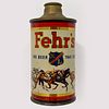 Fehr's XL Cone Top Beer Can, A 12 oz can with bright graphics showing a horse race with tag line "The Beer That Excels", "Frank Fehr Brewing Co. Incor