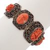 Chinese Export Coral, Silver Bracelet, Measures approximately 33.0 to 24.1 mm (1.30 to 0.95 in) in width.
