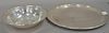 Two piece lot of sterling silver to include Kirk bown and large round tray. 34.67 t oz.