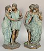 Pair of Eutrope Bouret (1833-1906) France bronze double figures of a man and woman, painted. ht. 17in.