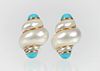 14K Mother of Pearl Turquoise Shell Earrings