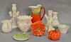 Tray lot with Belleek and Royal Bayreuth porcelain pieces including six Belleek pieces, three bud vases, flower pot, creamer and a c...