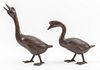 Meiji Style Bronze Goose Sculptures, Pair