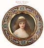 A Royal Vienna Hand Painted Of A Lady Bust Porcelain Decorative Wall Round Plate, Wagner Signed