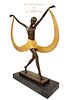 The Shawl Dancer, A Cold Painted Bronze Statue On Marble Base, C. MIRVAL Signed