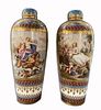 A Pair Of 19th C. Hand Painted Jeweled Royal Vienna Lidded Vases