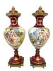 A Pair Of 19th C. French Sevres Hand Painted Porcelain Covered Vases