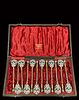 A Set Of Twelve Russian Empire Enamel Silver Spoons, Signed & Boxed