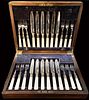 A Set Of 24 British Mother Of Pearl Handled Flatware, Hallmarked & Boxed
