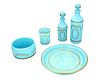 A set of French blue opaline glass vanity items