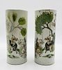 Asian Porcelain Cylinder Vases,  Figures in Landscape