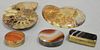 Four piece lot to include three silver and agate snuff boxes (one mounted with silver) and a large petrified shell fossil specimen i...