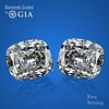 4.03 carat diamond pair Cushion cut Diamond GIA Graded 1) 2.01 ct, Color D, VS1 2) 2.02 ct, Color D, VS2. Appraised Value: $165,400 