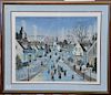 Sally Caldwell Fisher (b. 1951) print Snowy Village Evening signed lower right Sally Caldwell Fisher. sight size 26 1/2" x 32"